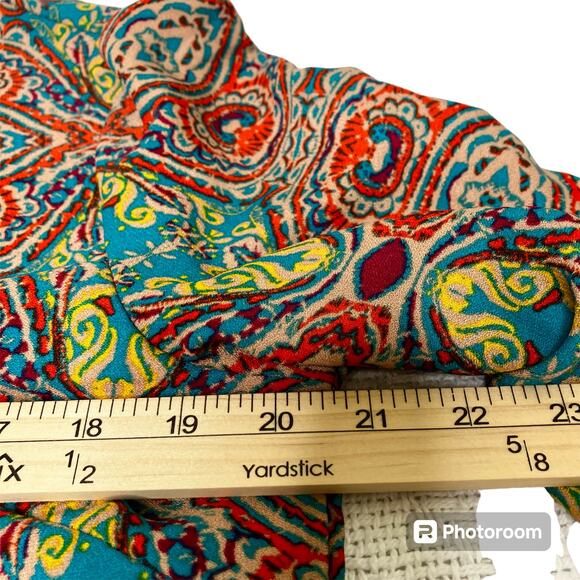 Bebop Be You Be Free Dress SZ L Keyhole 3/4 Sleeves Aqua Multi Color Tribal - Picture 6 of 12